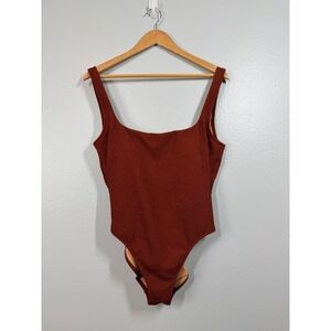 J Crew Square Neck Textured One Piece Swimsuit Rust Orange Size 12